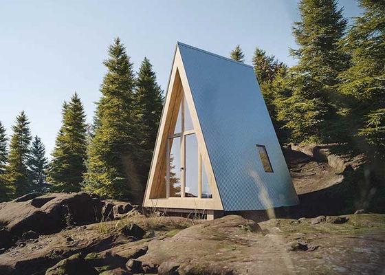 Prefabbricato A Frame House Light Steel Hotel Unit Piccolo edificio Cabine in legno per le vacanze