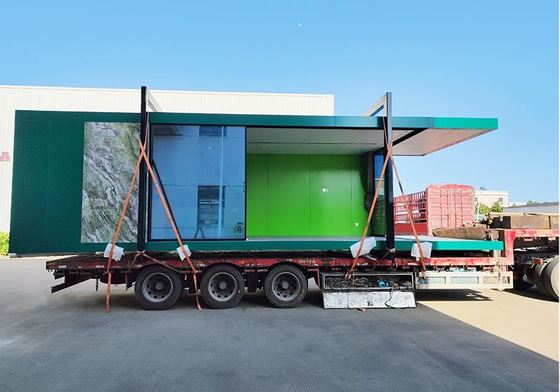 Design di una piccola casa prefabbricata sostenibile con struttura in acciaio leggero, studio da giardino
