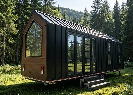 Casa prefabbricata di lusso su ruote | Cabina moderna a forma di A pronta per la spedizione per una vita compatta