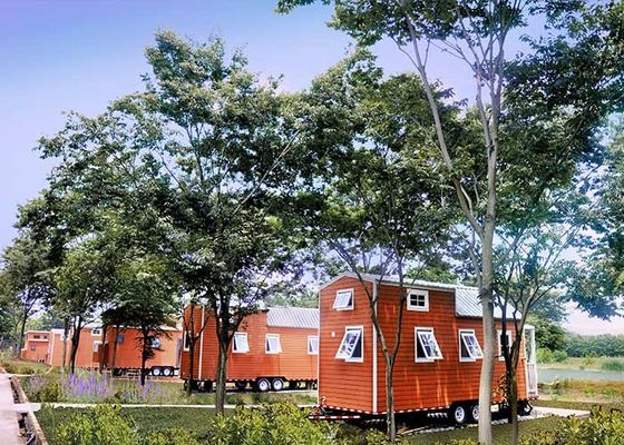 AS/US Prefabricated Tiny House Hotel Unit Orange Black Mobile House On Wheels For Travel