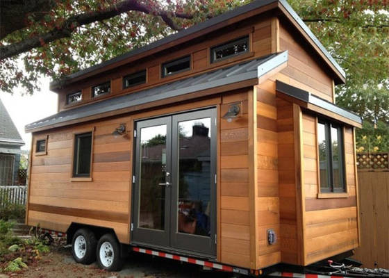 Ready made steel frame prefab tiny house with trailer on wheels